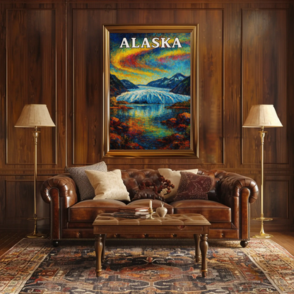 Alaska Glacier Sunset Mountain View Travel Poster