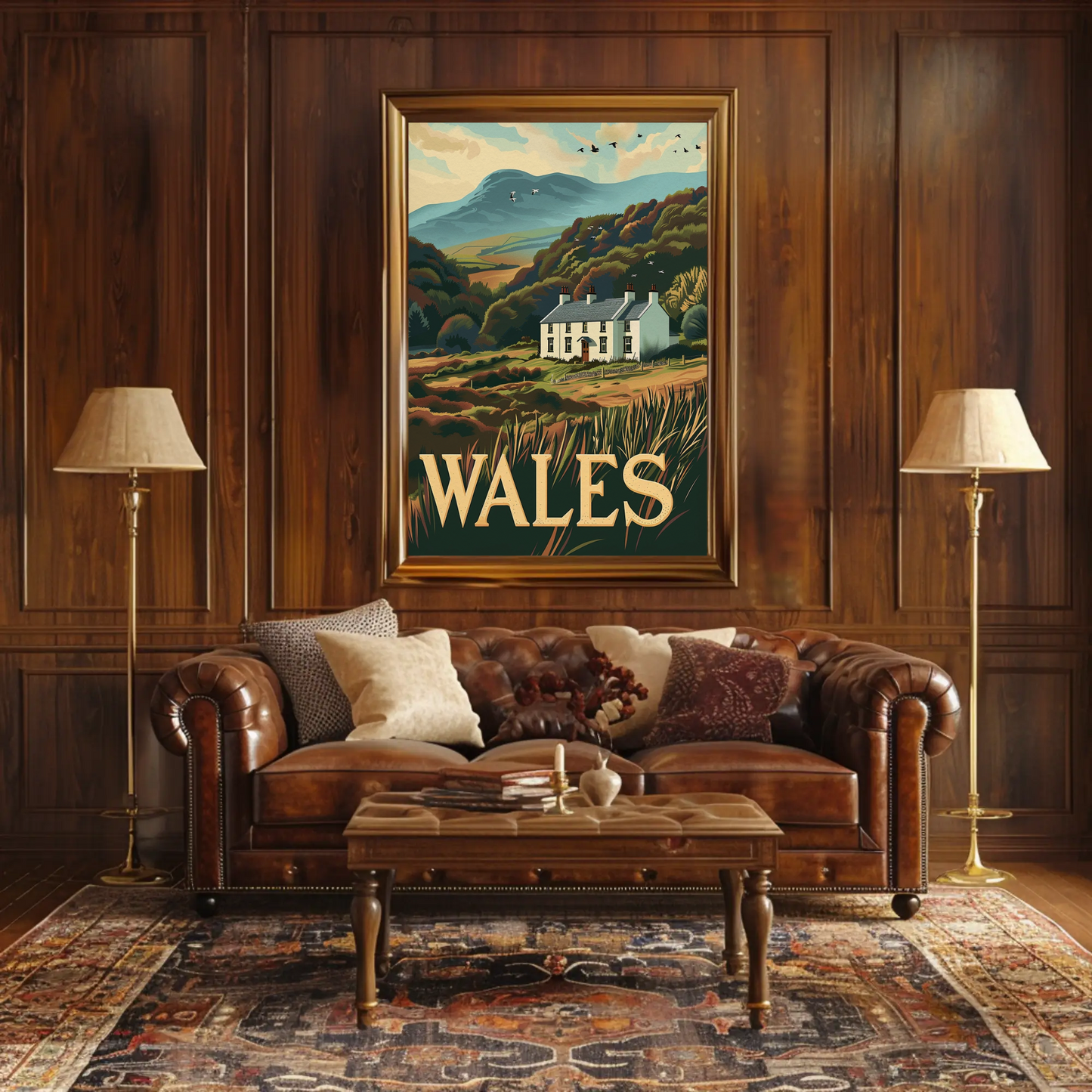 Wales Country Home and Hillside Travel Poster