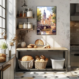 Amsterdam Canal Bridge Watercolor Poster: European Charm