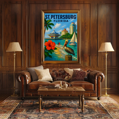 St Petersburg Florida Waterfront Pier Pelican Poster