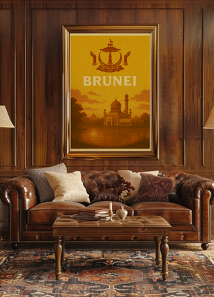 Brunei's Architectural Elegance in Vintage Travel Poster