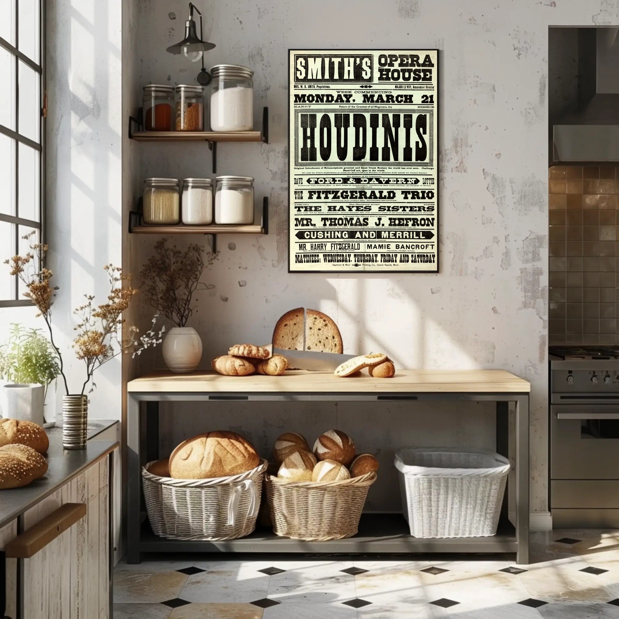 Houdini and Vaudeville Stars Early 20th Century Cultural Poster
