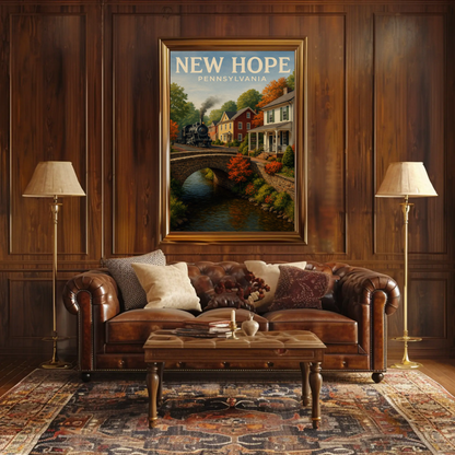 New Hope Pennsylvania Historic Steam Train Autumn Travel Poster Travel Poster