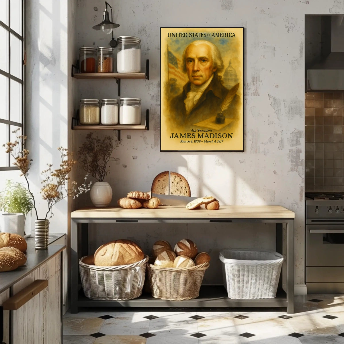 James Madison 4th President of the United States Vintage Watercolor Poster