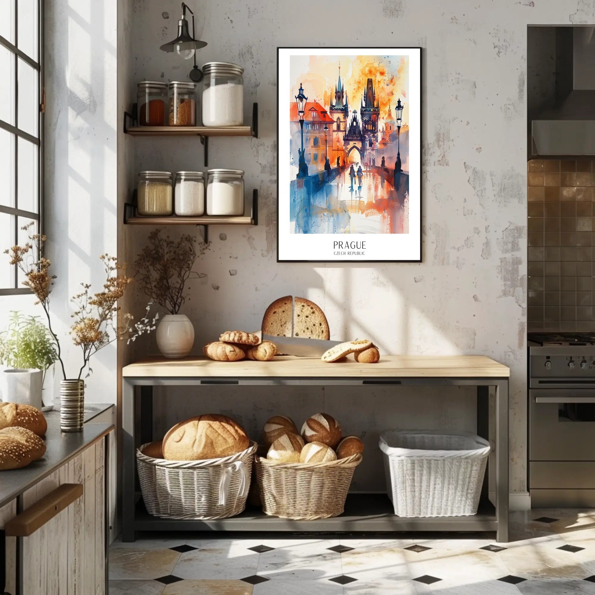 Prague Dreamscape Watercolor Urban or Cityscape Poster PosterGoat