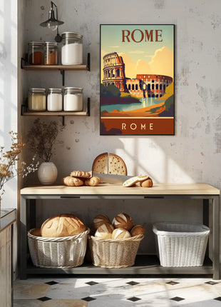 Colosseum Vintage Travel Poster: Rome's Iconic Landmark Illustration