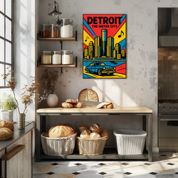 Detroit Skyline Classic Car Vibrant Urban Cityscape Poster