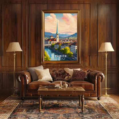 Zurich River Reflection Travel Poster