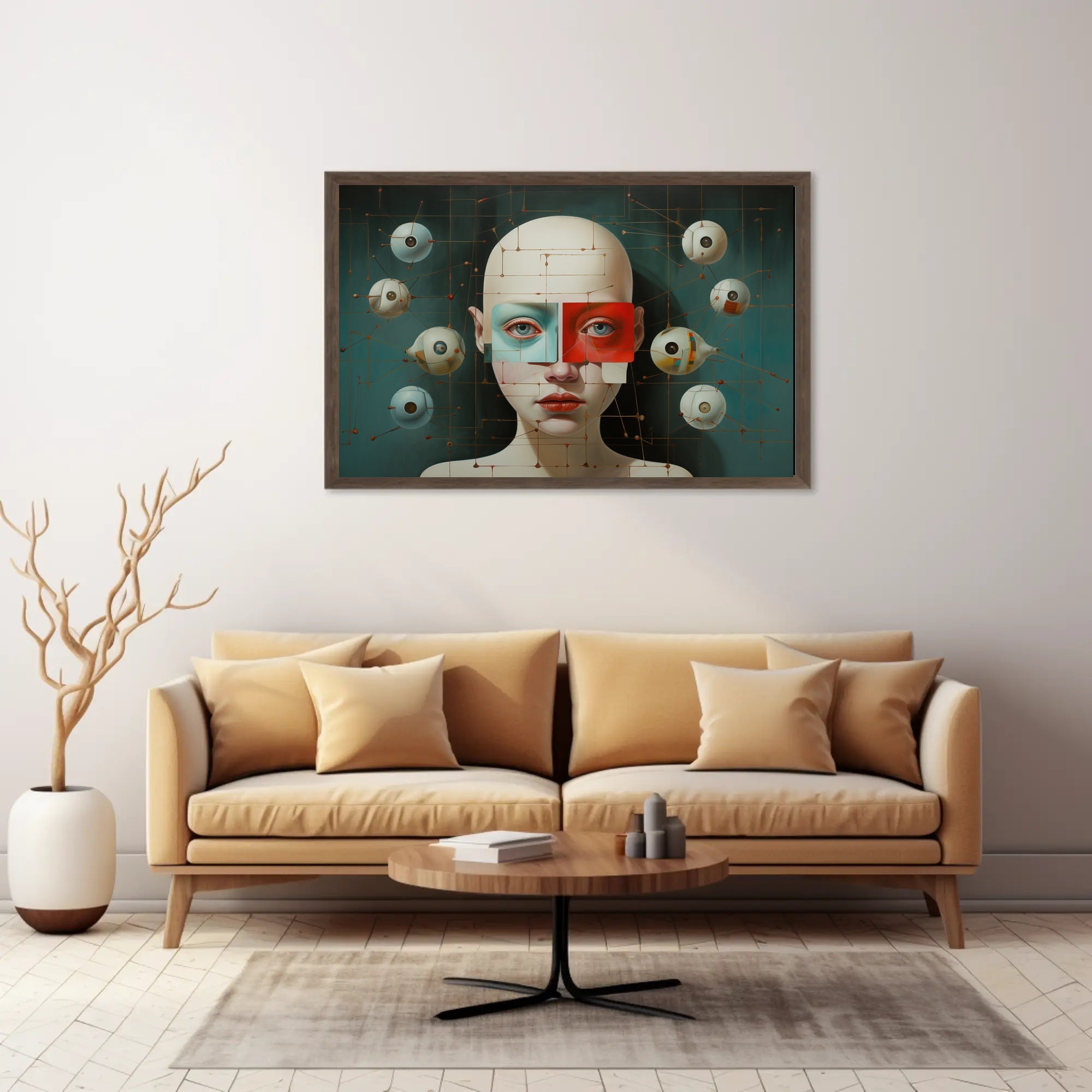 Surreal Bald-Faced Geometric Art Poster Futuristic Sci-Fi Poster
