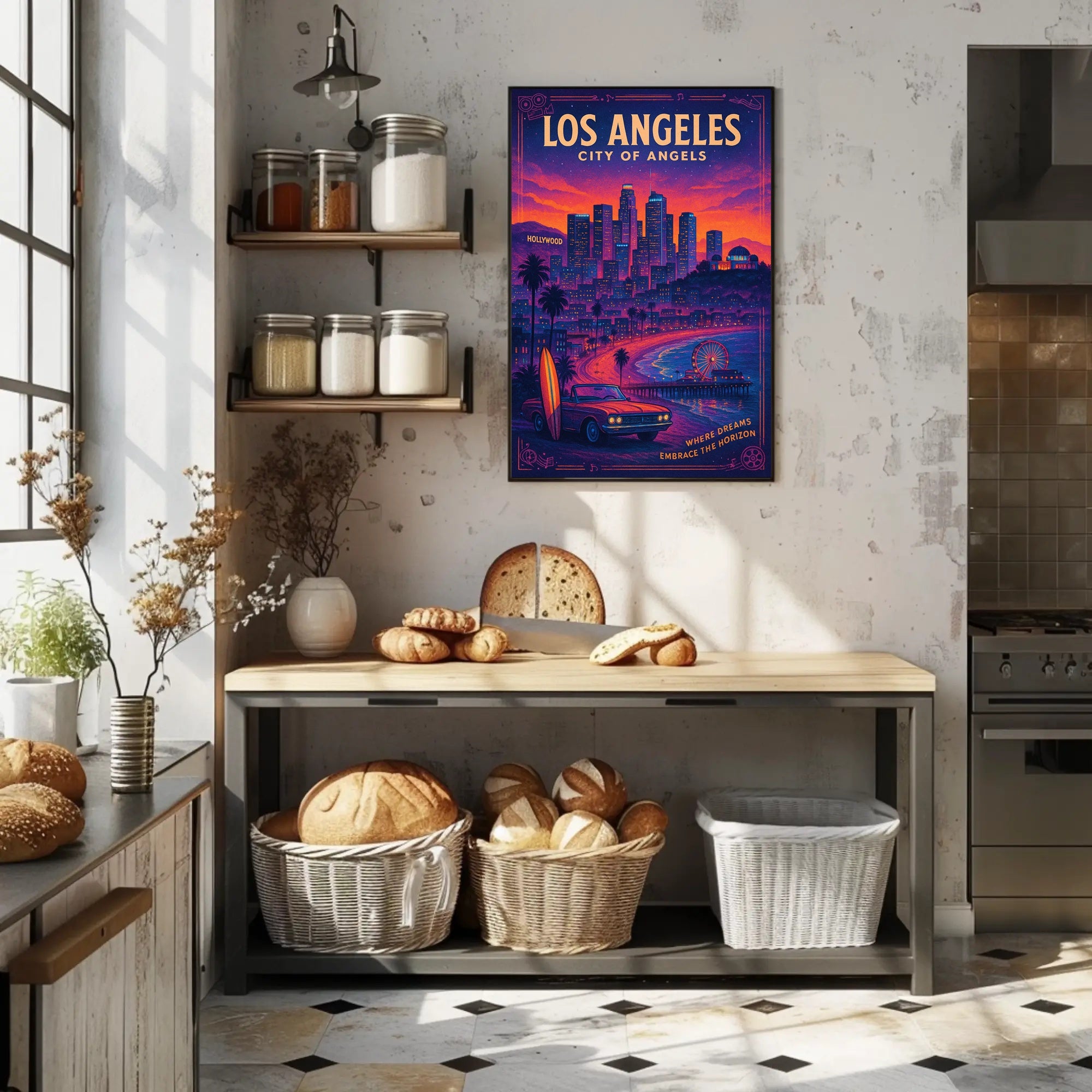 Los Angeles Cityscape Retro Travel Poster