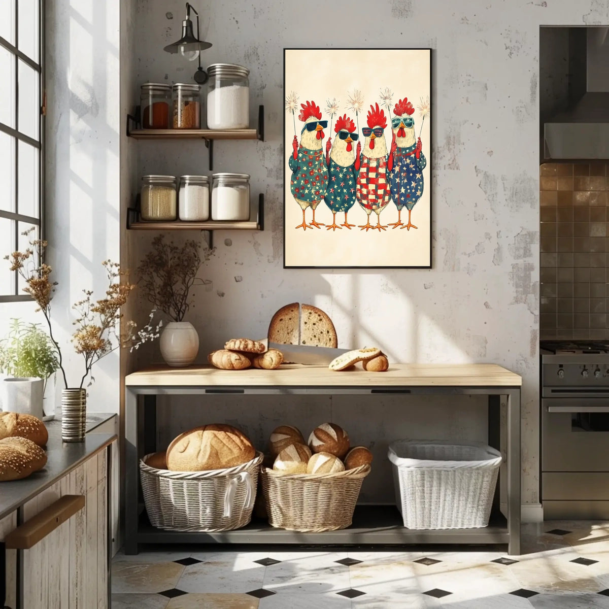 patriotic chickens standing side by side Poster