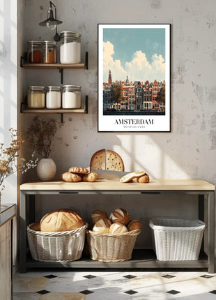 Amsterdam's Iconic Canal View Urban or Cityscape Poster