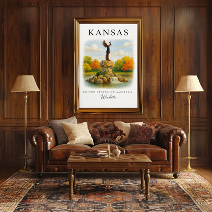 Wichita Kansas Keeper Park Autumn Waterfall Poster Poster