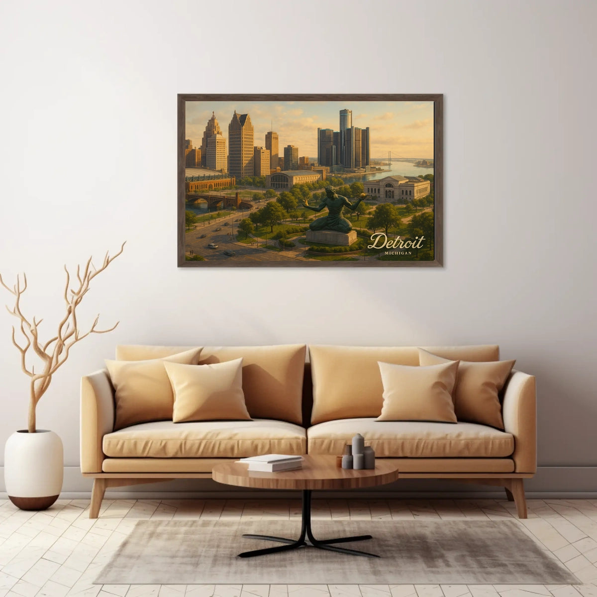 Detroit Skyline Michigan Urban Travel Photography Realism Heritage Iconic Cityscape Poster