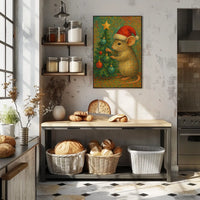Festive Mouse and Christmas Tree Poster