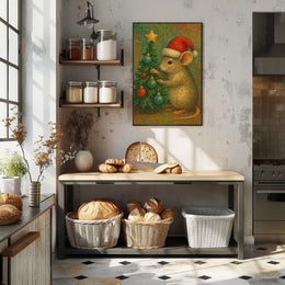 Festive Mouse and Christmas Tree Poster