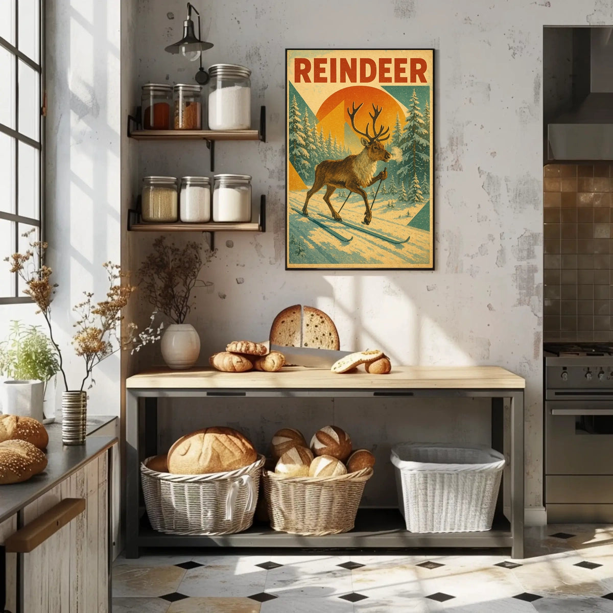 Reindeer On Skis Poster