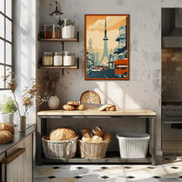 Retro Urban Cityscape at Sunset Poster