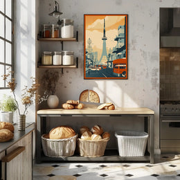 Retro Urban Cityscape at Sunset Poster