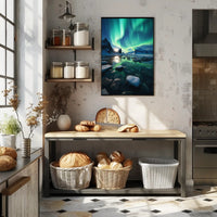Aurora Borealis Over Arctic Landscape Travel Poster