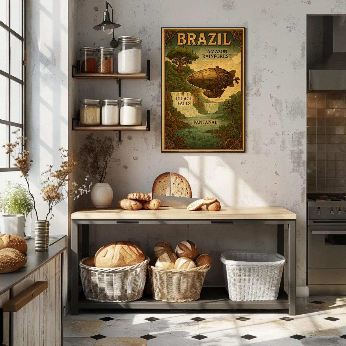 Brazil's Wonders Vintage Steampunk Adventure Poster