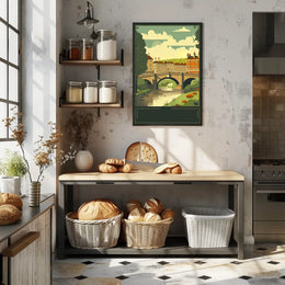 Serene Riverside Townscape Poster