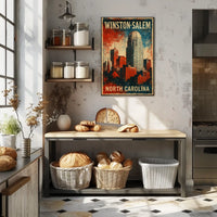Winston Salem Skyline Nostalgic Americana Poster