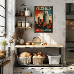 Winston Salem Skyline Nostalgic Americana Poster