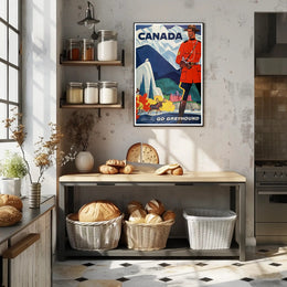 Vintage Canada Travel Poster with Mountie and Wildlife Travel Poster PosterGoat