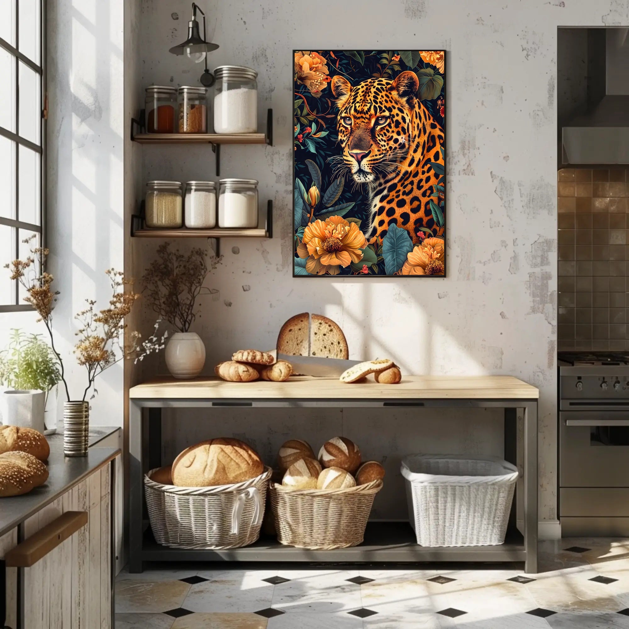 Majestic Leopard in Bloom Wall Art Print