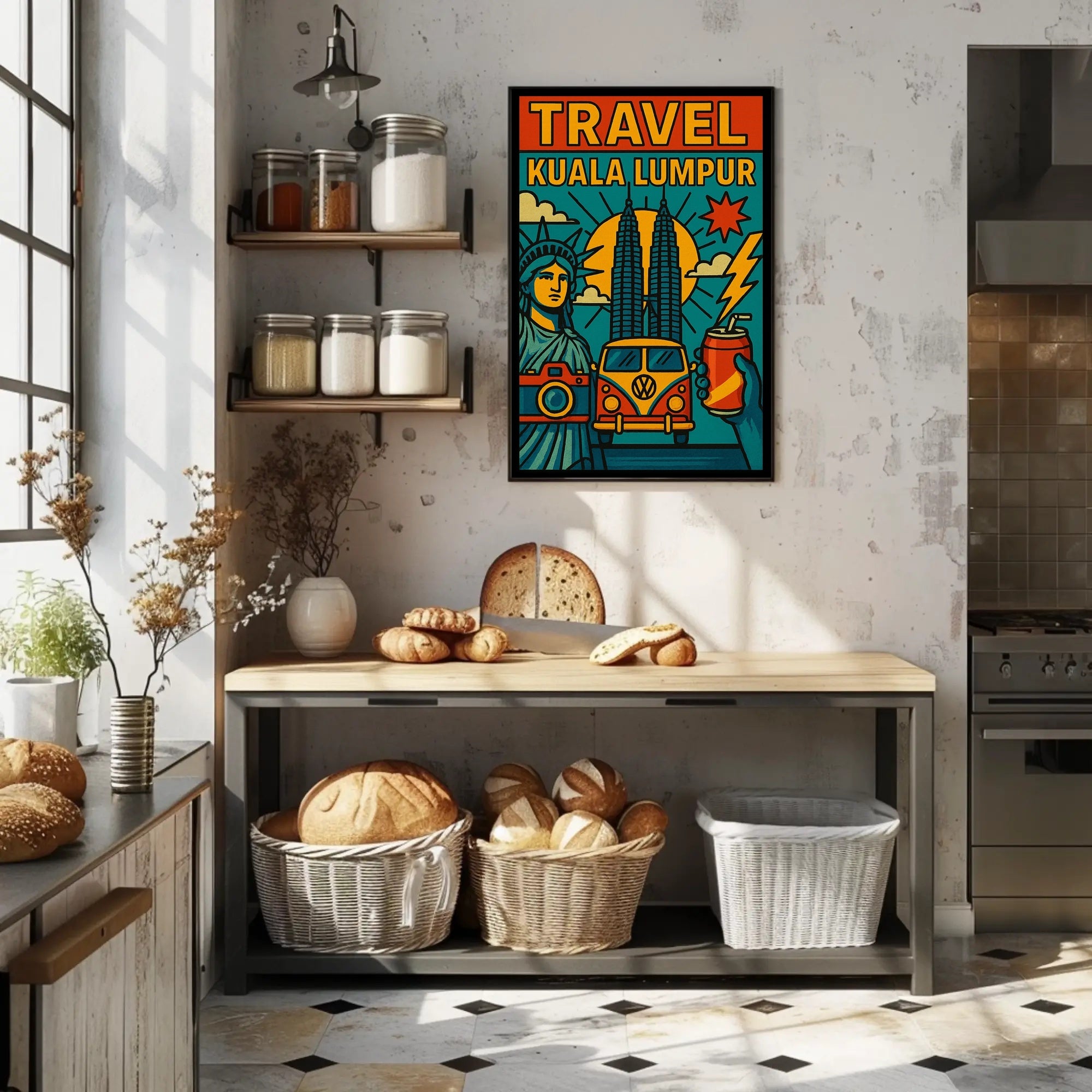 Kuala Lumpur Adventure Retro Travel Poster