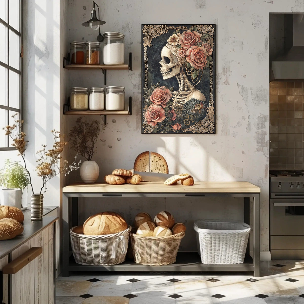 Skull and Roses Floral Elegance Artistic Poster