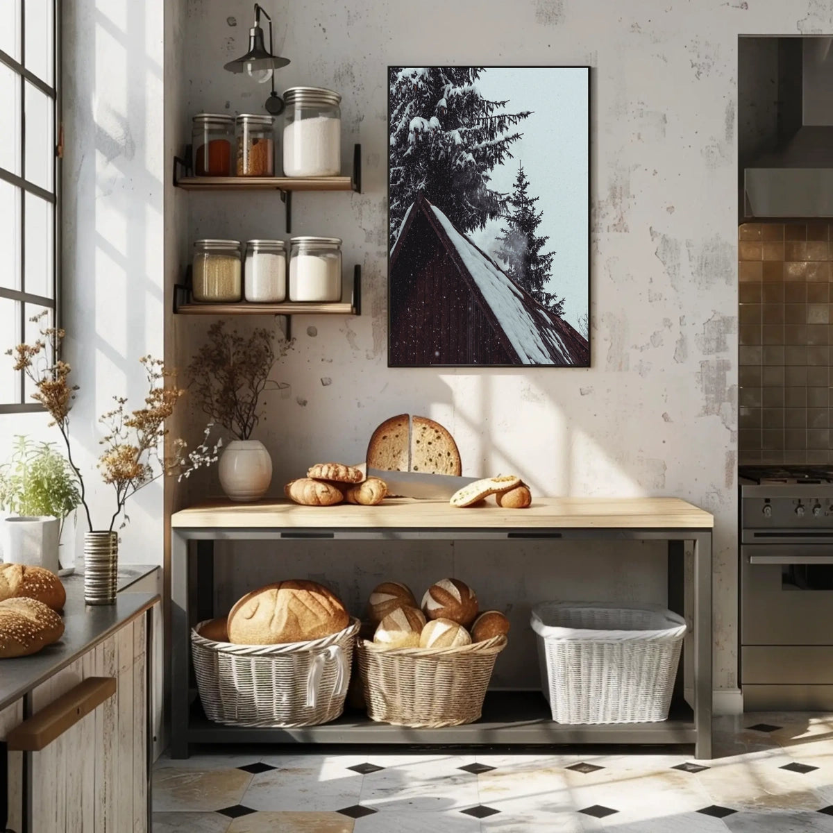 Serene Winter Cabin Scene National Park Poster