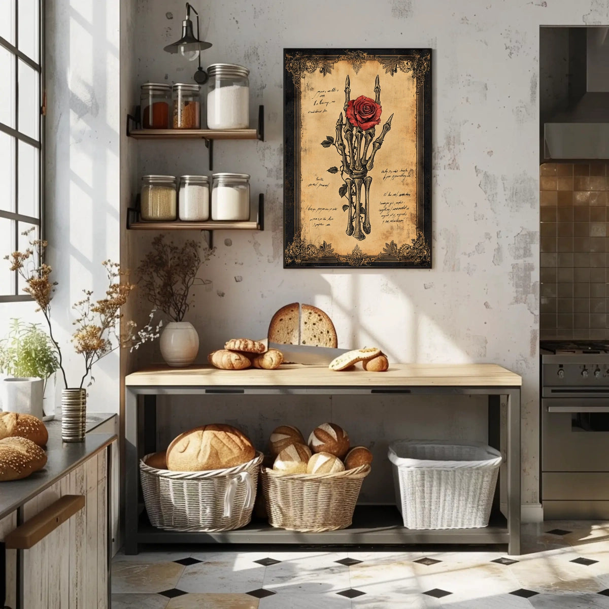 Gothic Rose and Skeleton Hand Artistic or Pop Culture Poster