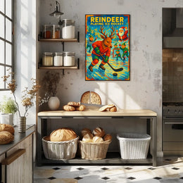 Reindeer Playing Ice Hockey Poster