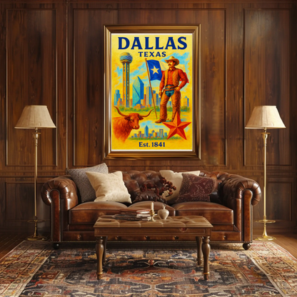Dallas Texas Cowboy Skyline Star Travel Poster