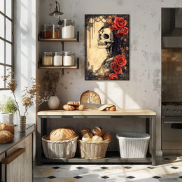 Gothic Skull and Roses: Abstract, Artistic, or Pop Culture Poster