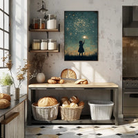 Child Holding Sparkler Night Sky Fireworks Art Poster