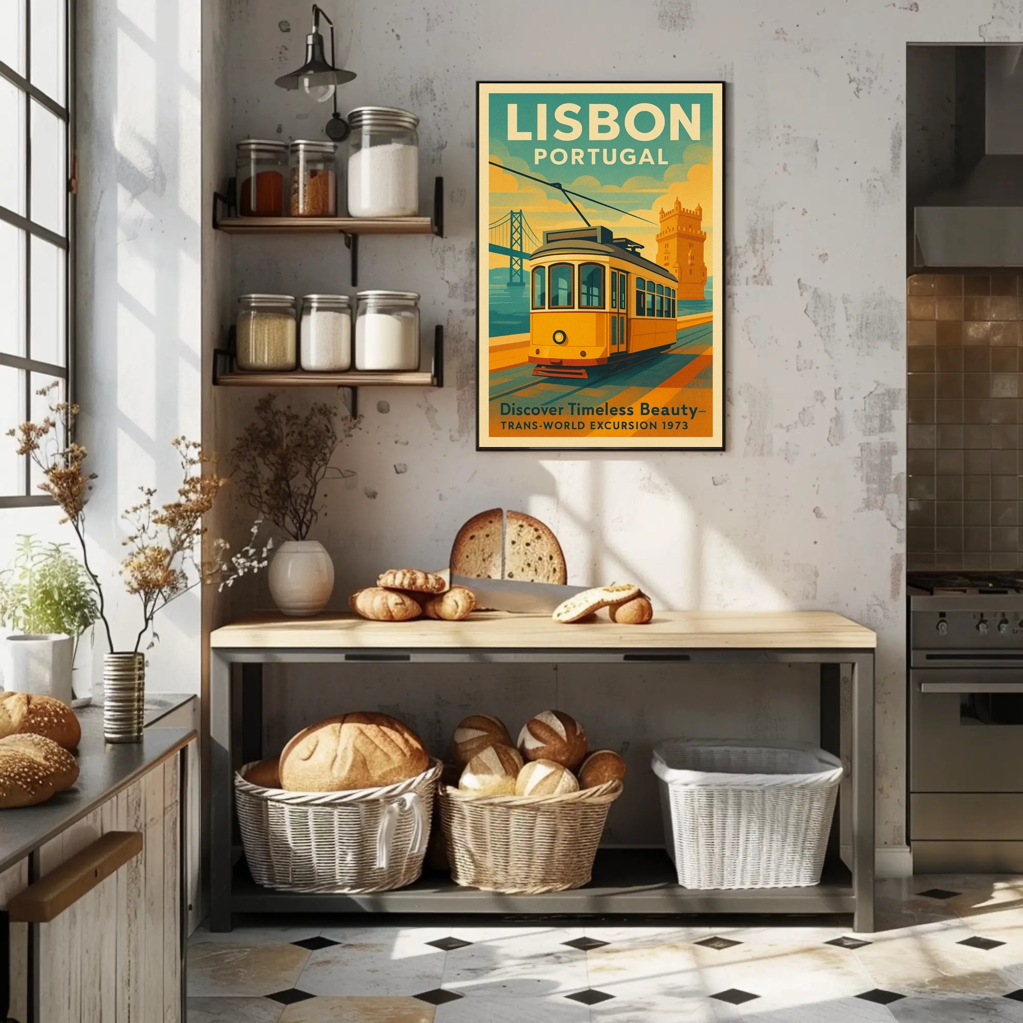 Lisbon Vintage Travel Poster Portugal Tram Print