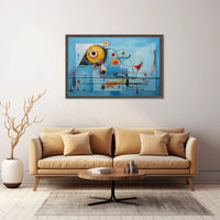 Vivid Blue Abstract with Geometric Sun Artistic Poster