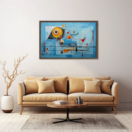 Vivid Blue Abstract with Geometric Sun Artistic Poster