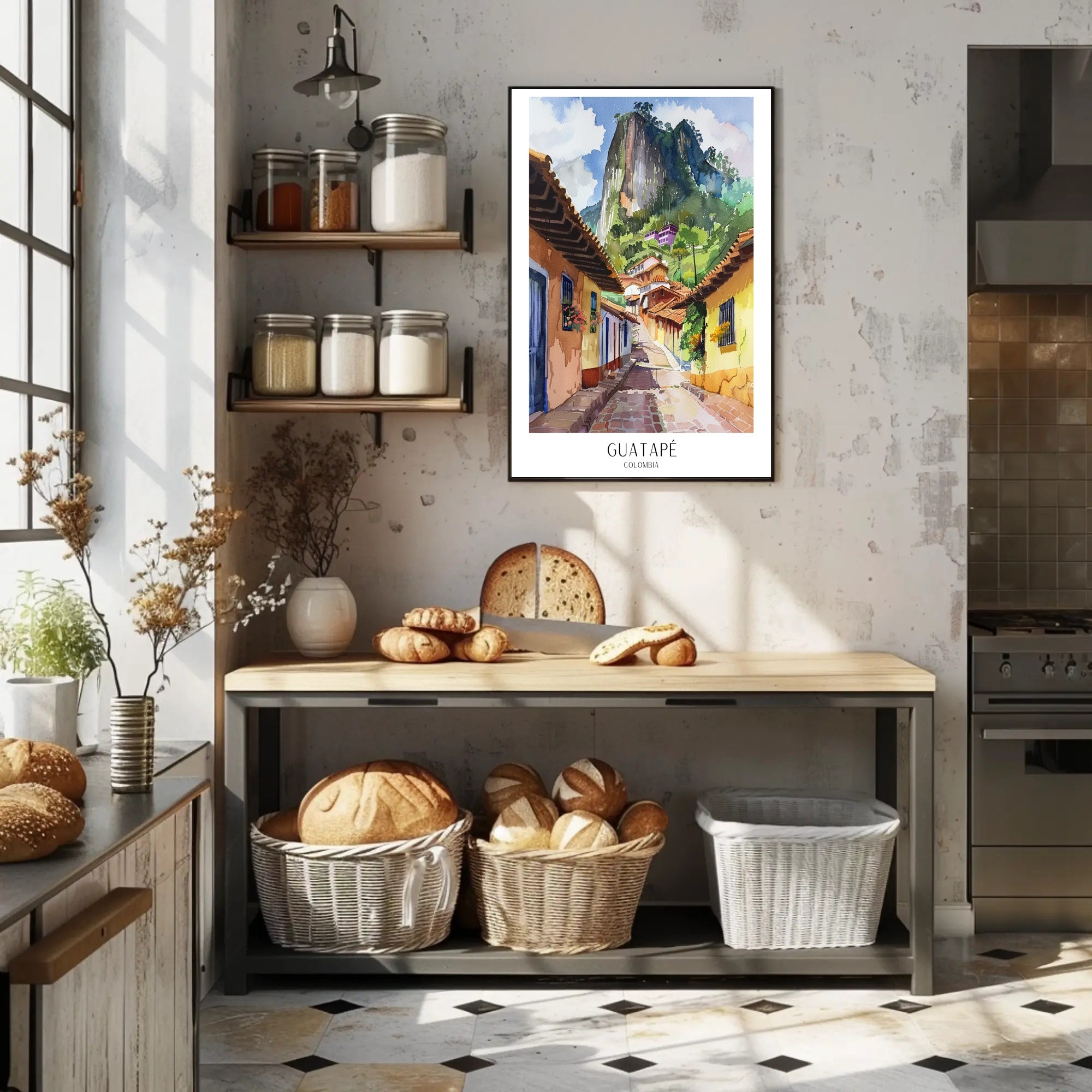 Guatapé Village Watercolor Travel Poster PosterGoat