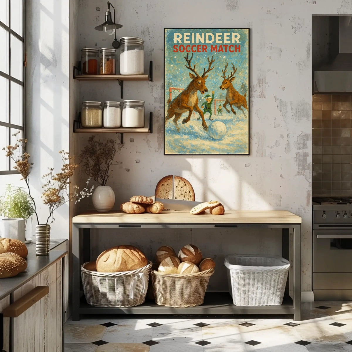 Reindeer Soccer Match: Whimsical Holiday Poster Art