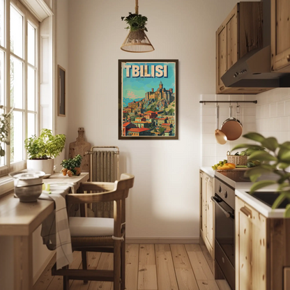 Tbilisi Georgia Fortress Hill Village Vintage Travel Poster