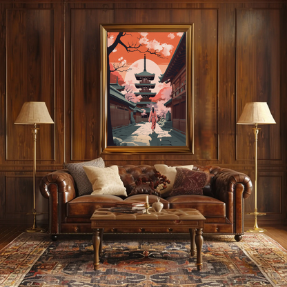 Kyoto Pagoda Sunset Walk Through Temple Travel Poster
