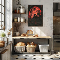 Mystical Wolf Howling at Fiery Red Moon PosterGoat