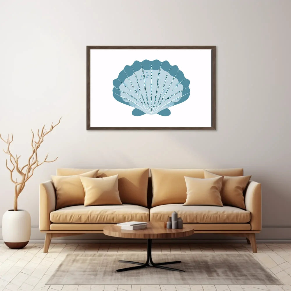 Stylized Blue Seashell Minimalist Art Poster