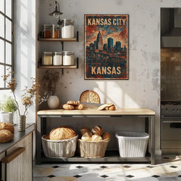Kansas City Skyline Vintage Nostalgic Poster