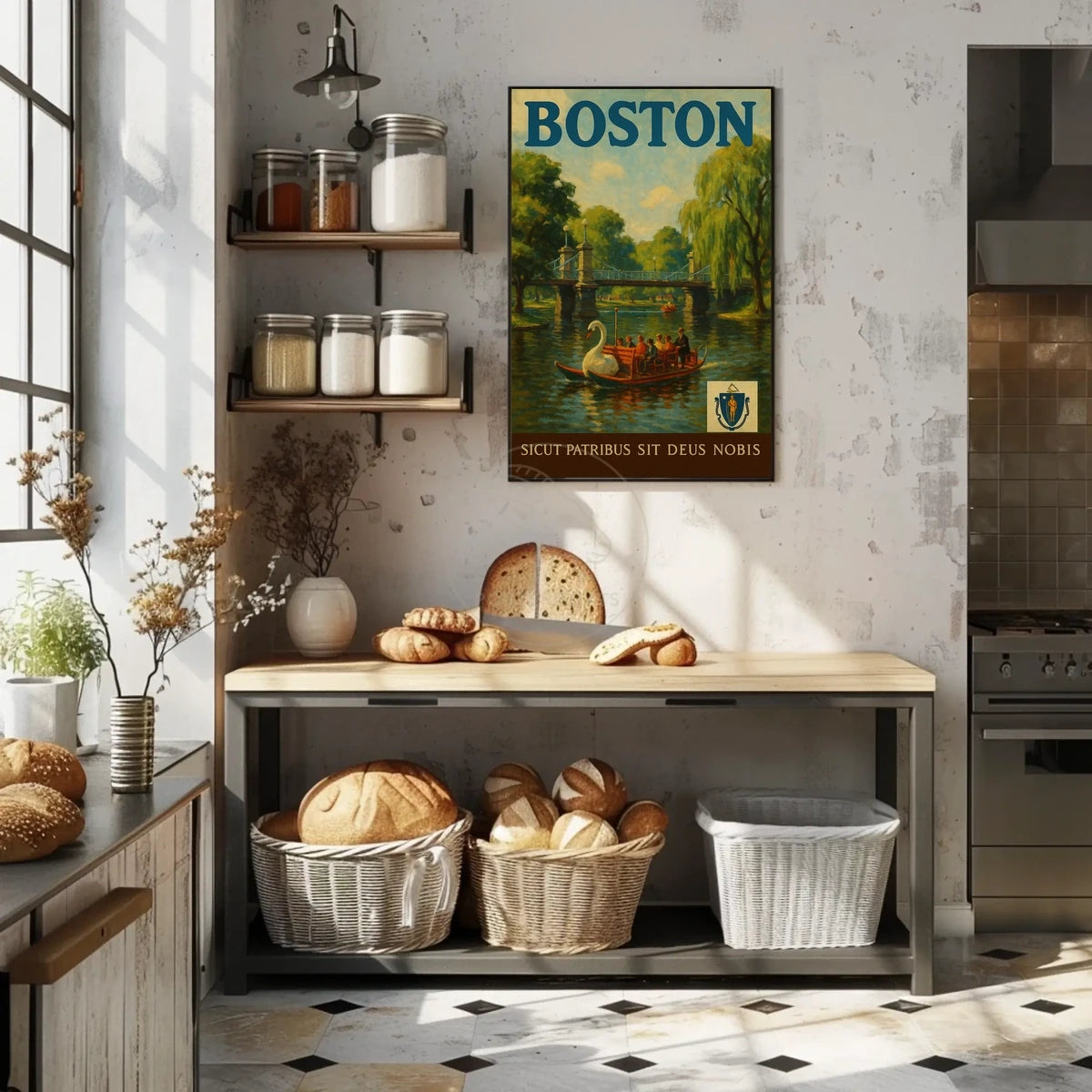 Boston Public Garden Vintage Travel Artwork Poster