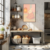 Cozy Bunny by the Fireplace Poster